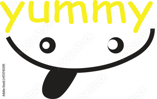 Yummy face expression with text on white background
