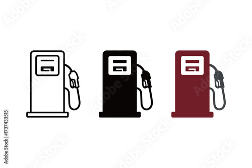 Gas Pump and Fuel Dispenser Icon Set: Vector Illustration for Transportation, Energy, and Service Stations
