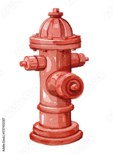 Hand painted watercolor red fire hydrant isolated