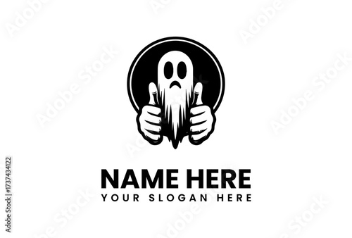 Monochrome Ghostly Figure Giving Thumbs Up Within a Circular Frame.