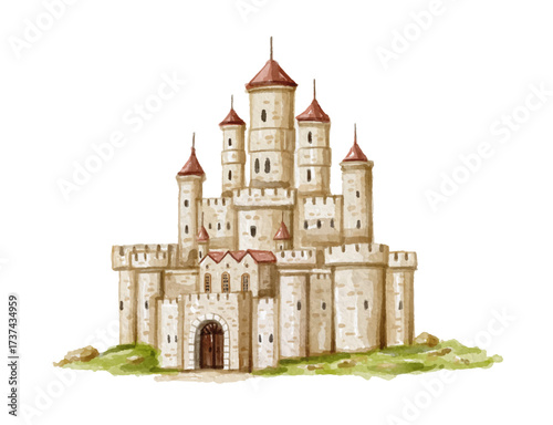 Hand painted watercolor castle isolated