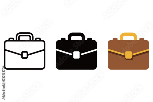 Briefcase Icon Set - Outline, Solid Black, and Colorful Business Bag for Finance, Career, and Professional Work