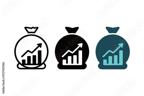Financial Growth and Investment Bag Money Line and Glyph Icon Set