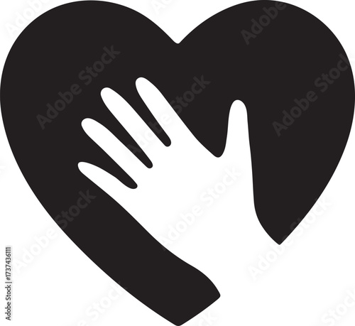 Heart with helping hand outline silhouette icon, symbolizing care, support, and charity.