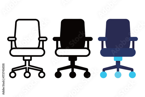 Adjustable Swivel Office Chair with Wheels Line and Glyph Icon Set