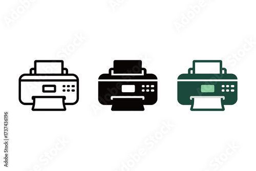 Office Document Printer and Scanner Equipment Icon Set