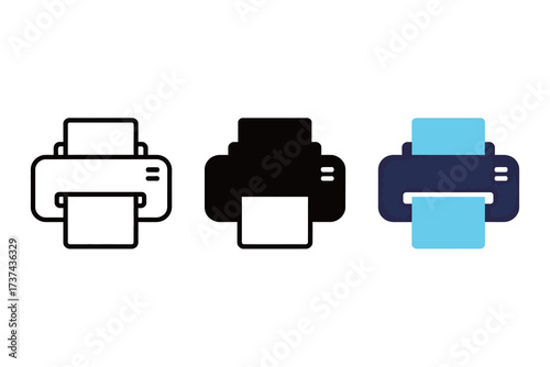 Desktop Inkjet Printer with Paper Output Icon Set
