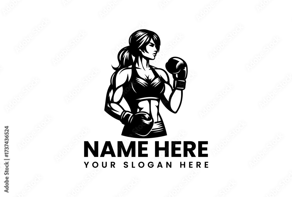 Fototapeta premium Powerful Female Boxer Silhouette Logo Design