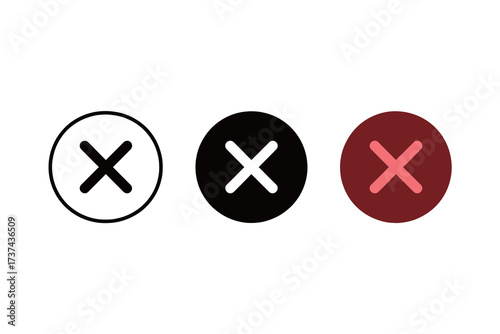 Red X Mark or Close Button in Circle Icon Set