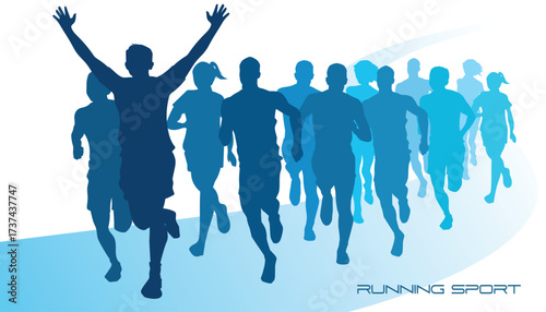 Group of marathon  running race isolated on  abstract blue swirl background.. vector,illustration