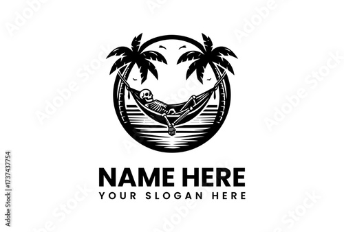 Relaxed Skeleton in Hammock Between Palm Trees Graphic.