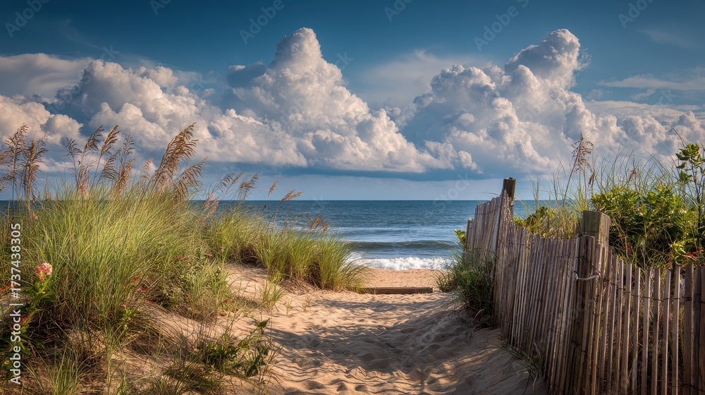 Fototapeta premium Delaware Beach: Beautiful Atlantic Beach Cityscape with Colorful Clouds