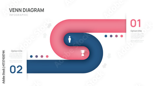 Venn diagram business infographic circle chart template 2 steps options, presentation with venn diagram elements vector illustration.