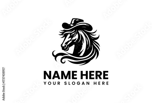 Wallpaper Mural Silhouette of a Horse Head with Cowboy Hat and Flowing Mane. Torontodigital.ca