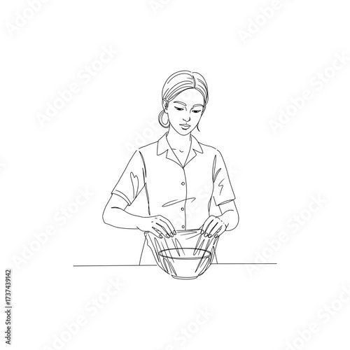 Woman wrapping bowl with cling film