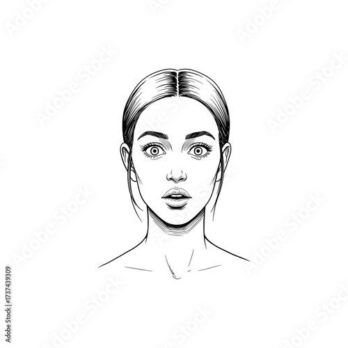 Young woman with neutral expression illustrated in monochrome style  