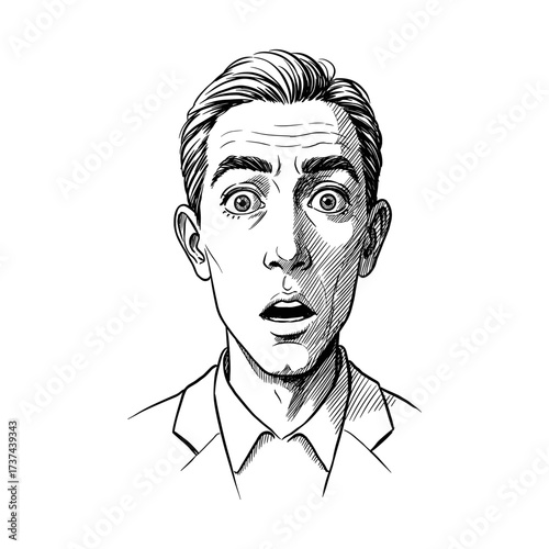 Man with surprised expression in suit and tie illustration  