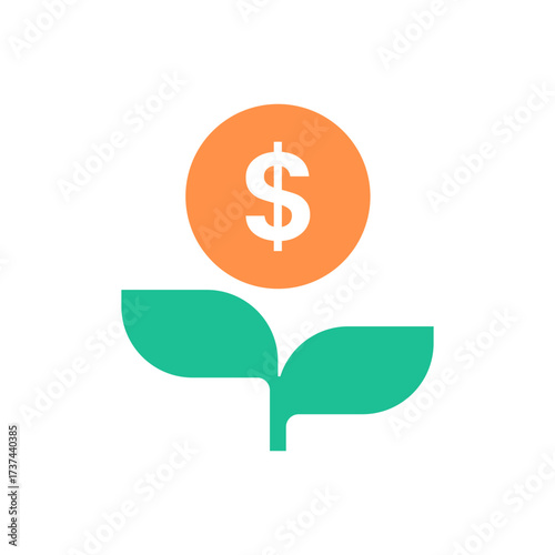 Flat Dollar Leaf Investment Financial Growth Icon