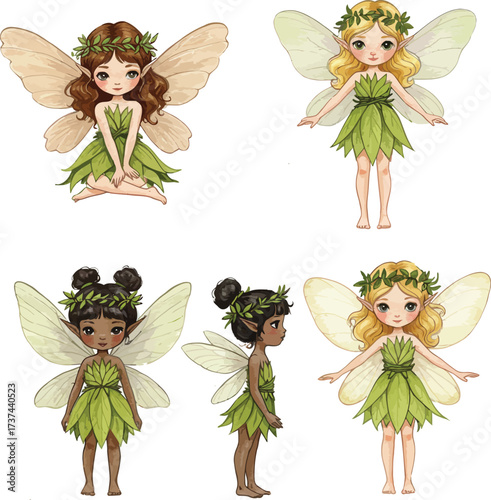 Whimsical forest fairies collection cute fantasy creature enchanted wings delightful