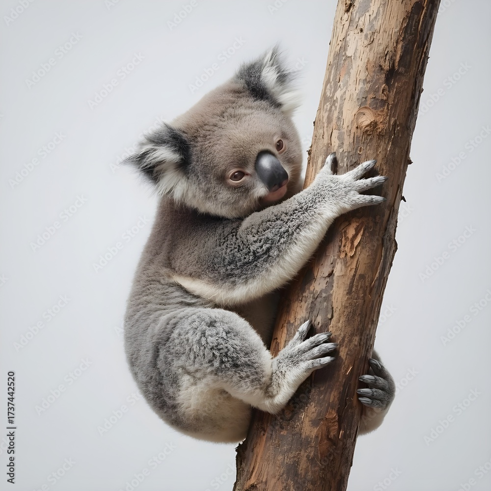 Naklejka premium Baby koala hugging a tree 