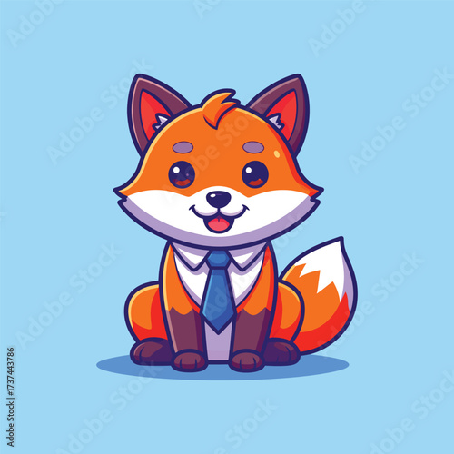 Cute fox sitting with tie cartoon vector icon illustration animal business icon concept isolated