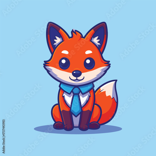 Cute fox sitting with tie cartoon vector icon illustration animal business icon concept isolated