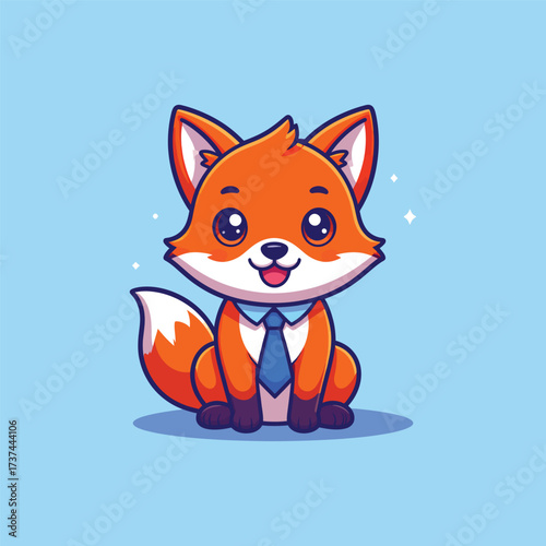 Cute fox sitting with tie cartoon vector icon illustration animal business icon concept isolated