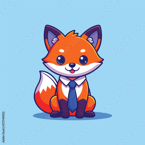 Cute fox sitting with tie cartoon vector icon illustration animal business icon concept isolated