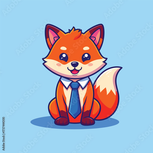 Cute fox sitting with tie cartoon vector icon illustration animal business icon concept isolated