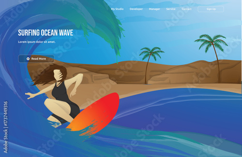 Surfing Ocean Wave vector illustration with abstract nature elements, including lifestyle, character, and background. Ideal for sport, hobby, and landscape content.