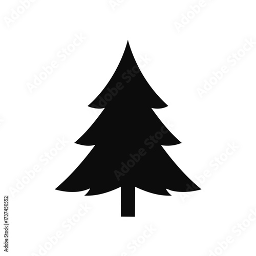 Black silhouette of a fir tree on white background