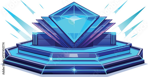 Faceted geometric stage platform illustration featuring sharp polygonal structure suitable for product display or abstract background design.