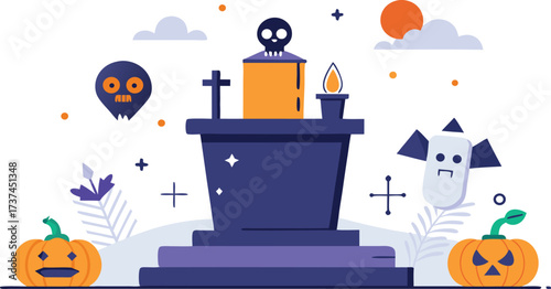 Empty coffin-shaped pedestal display stand rendered in flat graphic style for product placement and promotions.