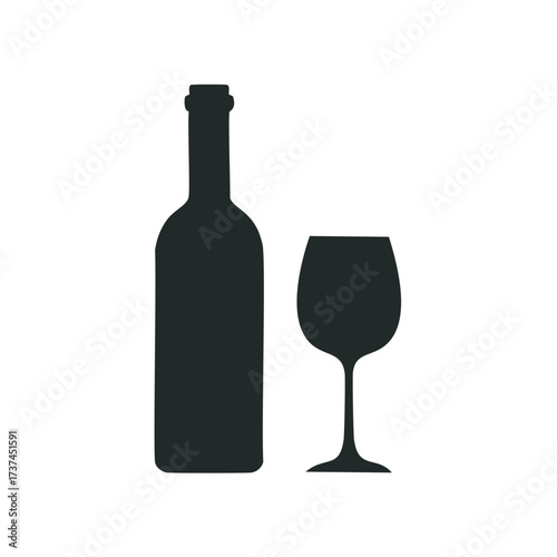 Black silhouette of wine bottle and wine glass drink