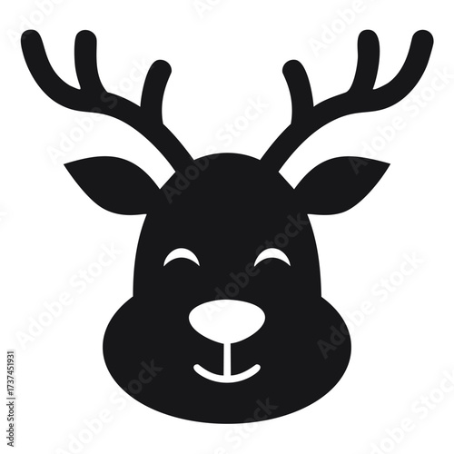 Happy Black Silhouette of a Reindeer Face antlers icon
