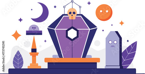 Geometric coffin-shaped pendant or decorative object with sharp angles and modern design isolated on white background