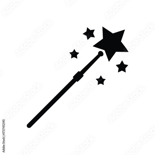 Simple Black Magic Wand With Stars Icon sparkle fantasy