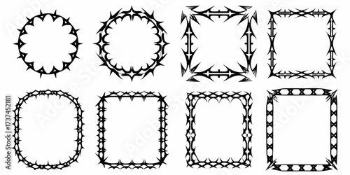 Collection of ornate black decorative frames and borders with sharp spiky elements