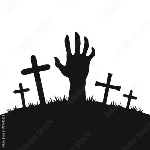 Zombie Hand Rising From Grave With Gravestones graveyard