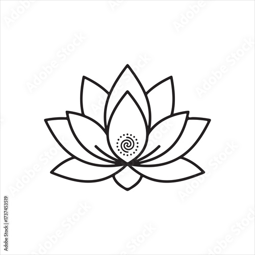 Lotus flower symbol of purity and enlightenment in minimal tattoo-style vector line art illustration.