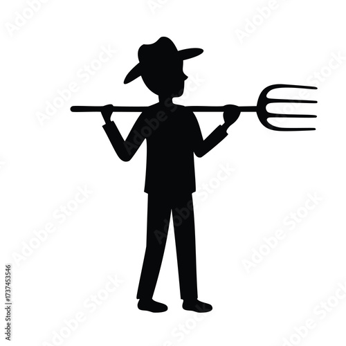 Farmer with Pitchfork Silhouette illustration vector
