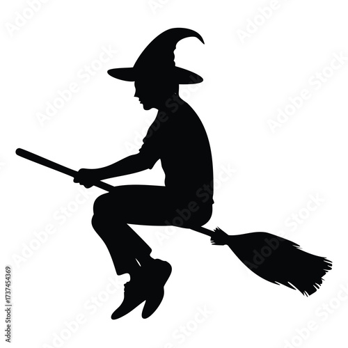 Silhouette of a Witch Riding a Broomstick flying halloween