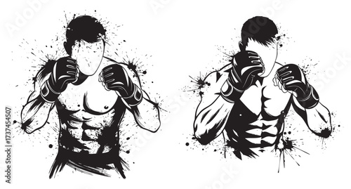 muscular fighter wearing black fingerless combat gloves in a fighting stance