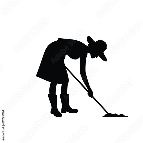 Woman silhouette mopping floor on white background Keywords: woman, silhouette, mopping, floor