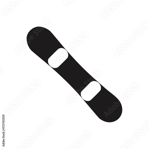 Angled black snowboard icon with white bindings Keywords: snowboard, snow, winter, sport