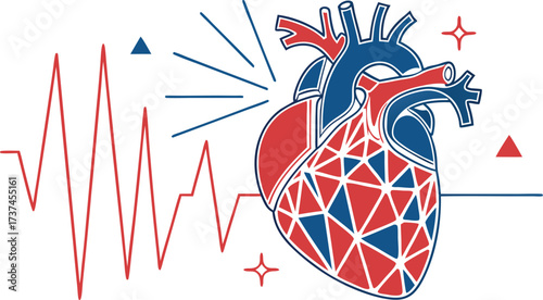 Polygonal 3D heart shape constructed with interconnected triangular facets, symbolizing love and passion.