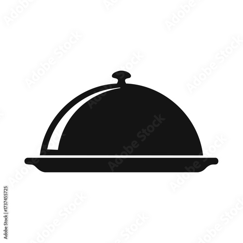 Black silhouette of a food cloche on a plate serving
