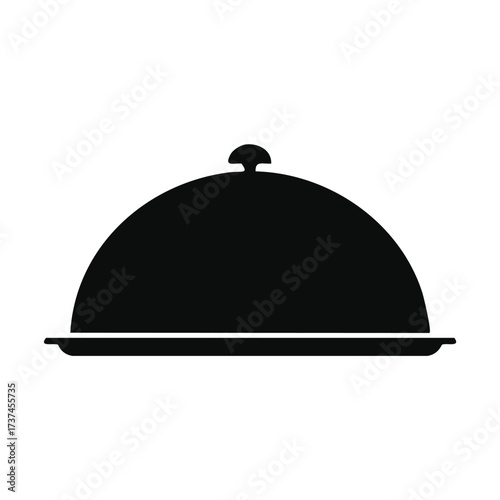 Black silhouette of a food cloche on a plate serving