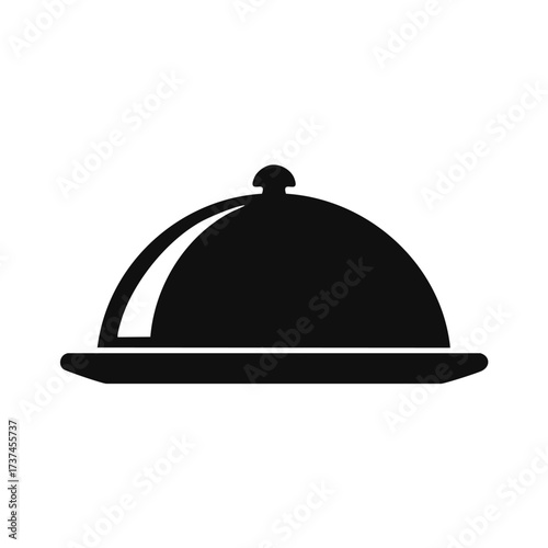 Black silhouette of a food cloche on a plate serving