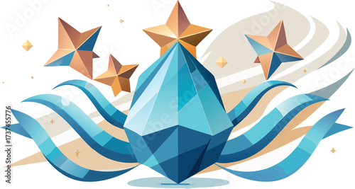 Sparkling geometric stars constructed from faceted crystal polygons, creating a brilliant, luxury background element.